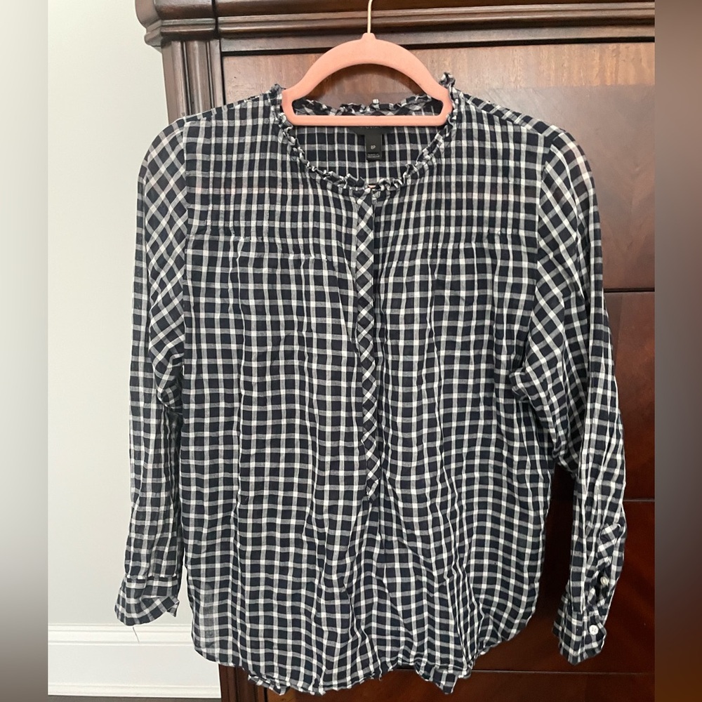 JCrew Navy and White Checkered Blouse